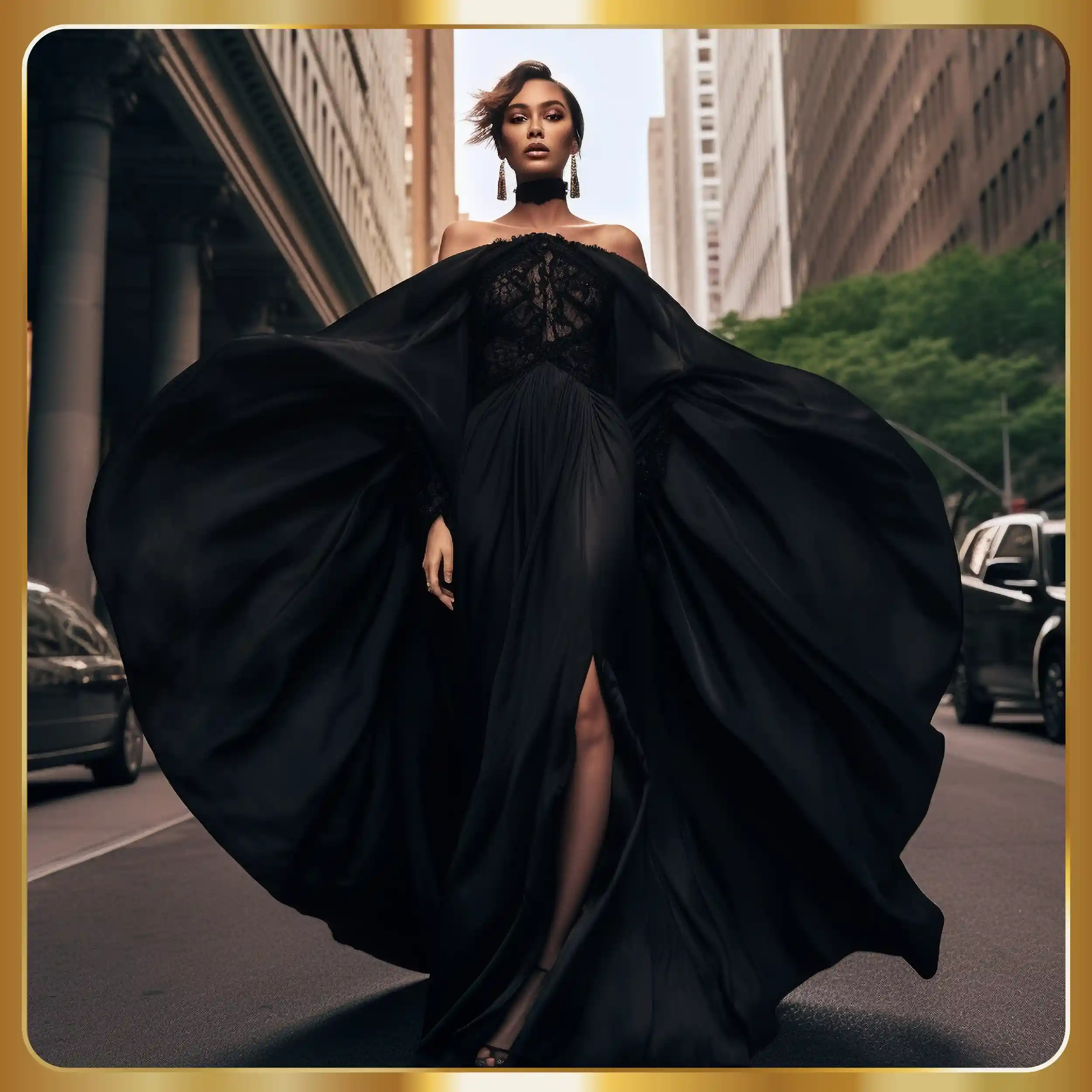 Fashion photography of a woman in chic winter attire  